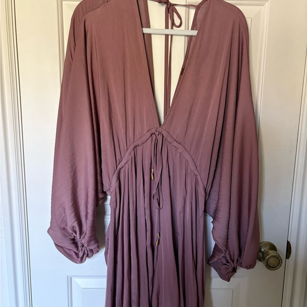 Free People Arzel Dusty Rose Mauve V-Neck Pleated Mini Dress